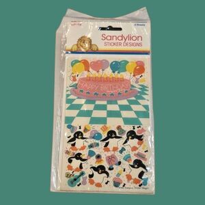 1980s Sandylion Sealed Stickers Festive Penguins Birthday Cake Balloons NIP Rare